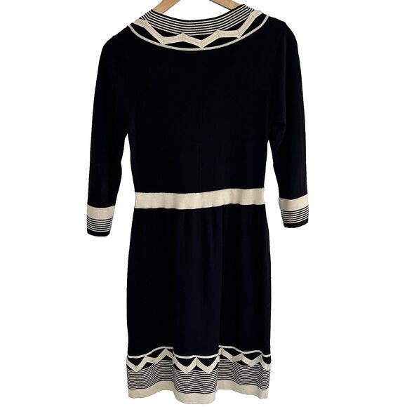Milly of New York Knit Dress Size Small Black Ivory Stripe V-Neck Classic - Picture 6 of 12